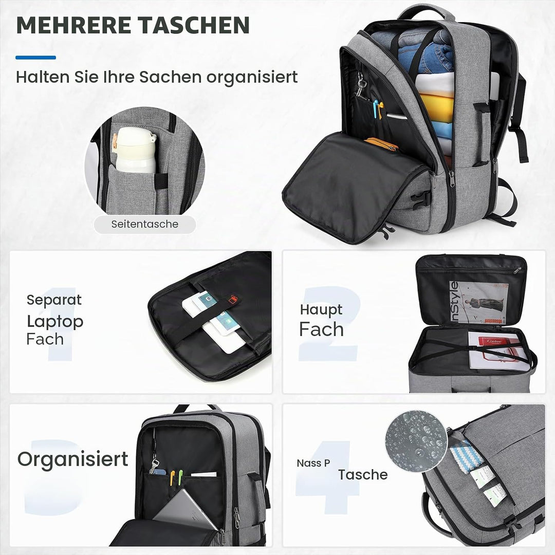 Lubardy Reiserucksack Herren Damen Handgepäck Rucksack Flugzeug Gross Laptop Rucksack 17 Zoll Wasser