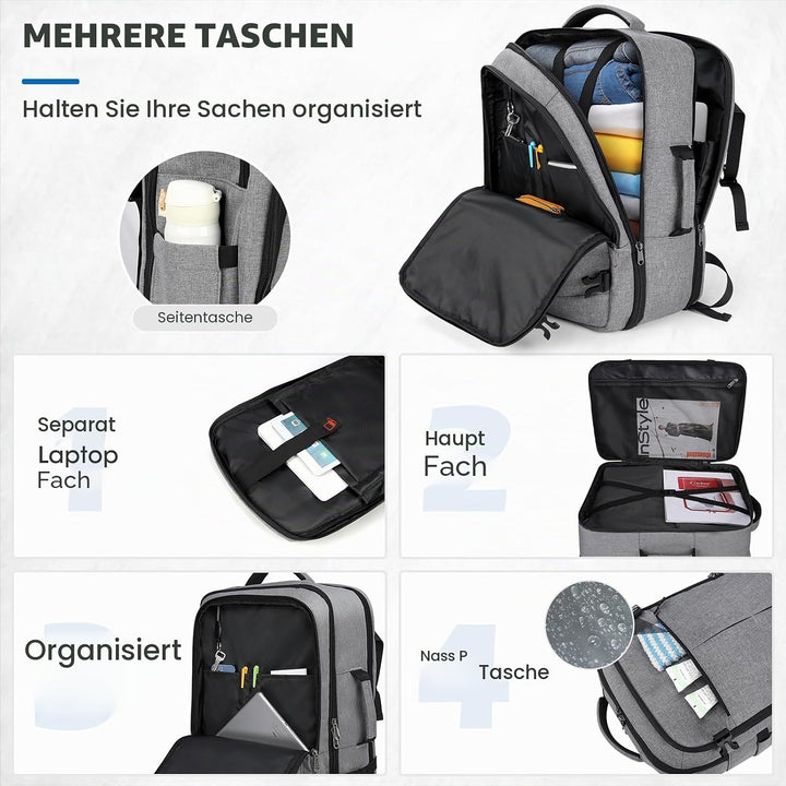 Lubardy Reiserucksack Herren Damen Handgepäck Rucksack Flugzeug Gross Laptop Rucksack 17 Zoll Wasser