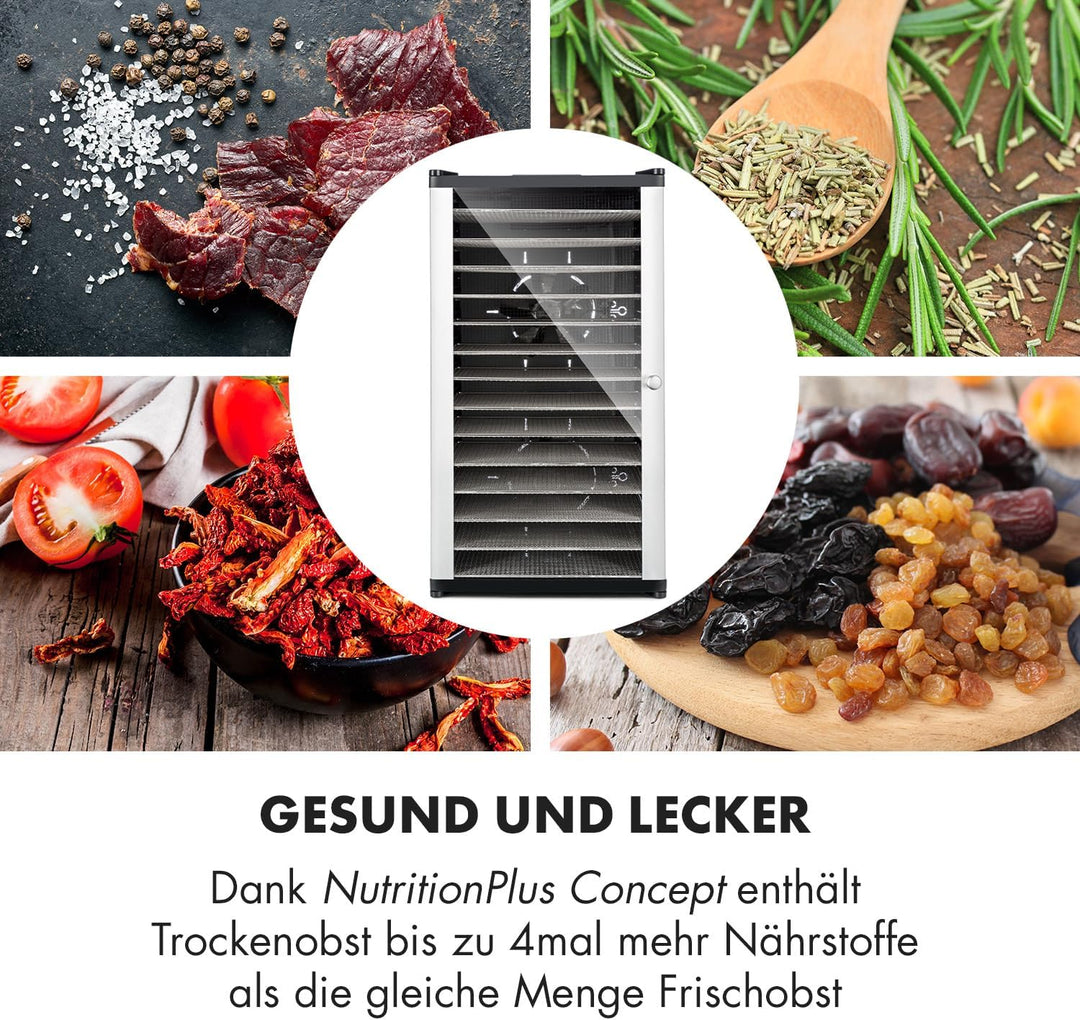 Klarstein Fruit Jerky 14 - Dörrgerät, Obst-/Fleisch- und Früchte-Trockner mit 1,8 m² Trockenfläche u