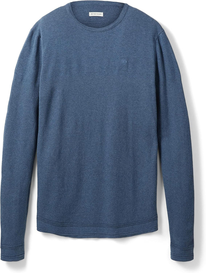 TOM TAILOR Herren Strickpullover im Struktur-Mix S 30278 - China Blue Melange, S 30278 - China Blue