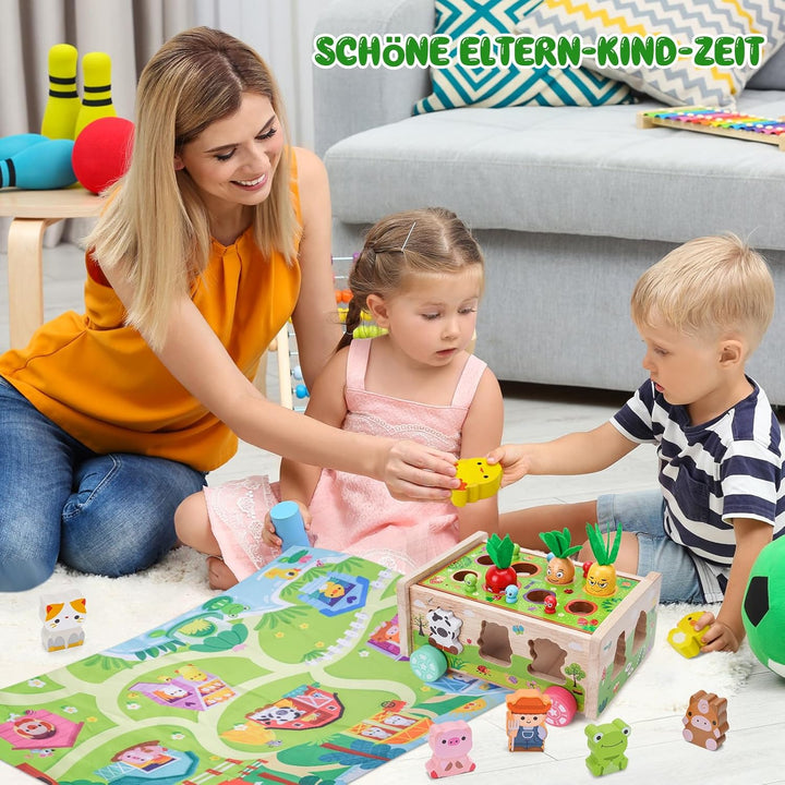 Montessori Spielzeug ab 1 2 3 Jahr | Holzspielzeug mit Karte 7-in-1 Farmspiel Motorikspielzeug aus H