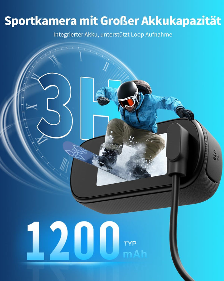 Action Cam 4K WiFi, Körperkamera Mini Bodycam 64GB, 150° Kleine Motorrad Sportkamera Helmkamera mit