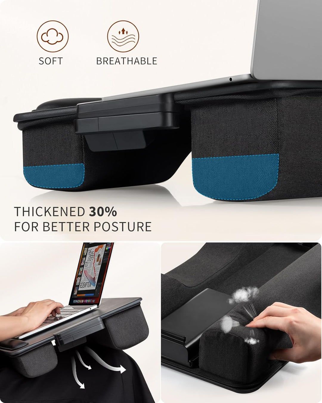 Laptopkissen, Laptopunterlage, SAIJI Stabil Lap Kissen, Komfort Leder Tischplatte 54 * 33cm, mit Han