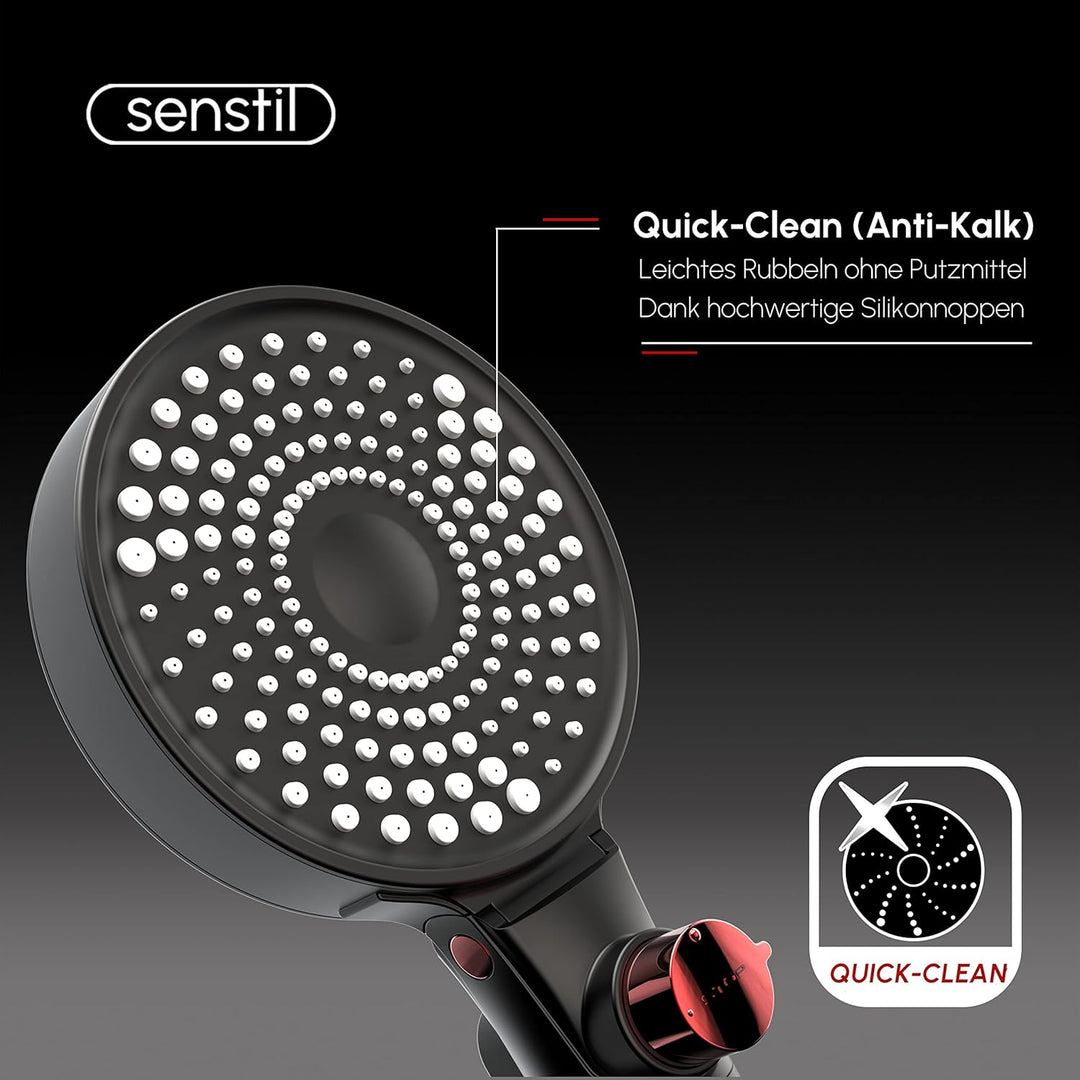 senstil® Double-Face Max Duschkopf mit Duschschlauch 1.6m | bis zu 60% wassersparende Handbrause | 3