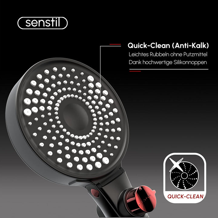 senstil® Double-Face Max Duschkopf mit Duschschlauch 1.6m | bis zu 60% wassersparende Handbrause | 3