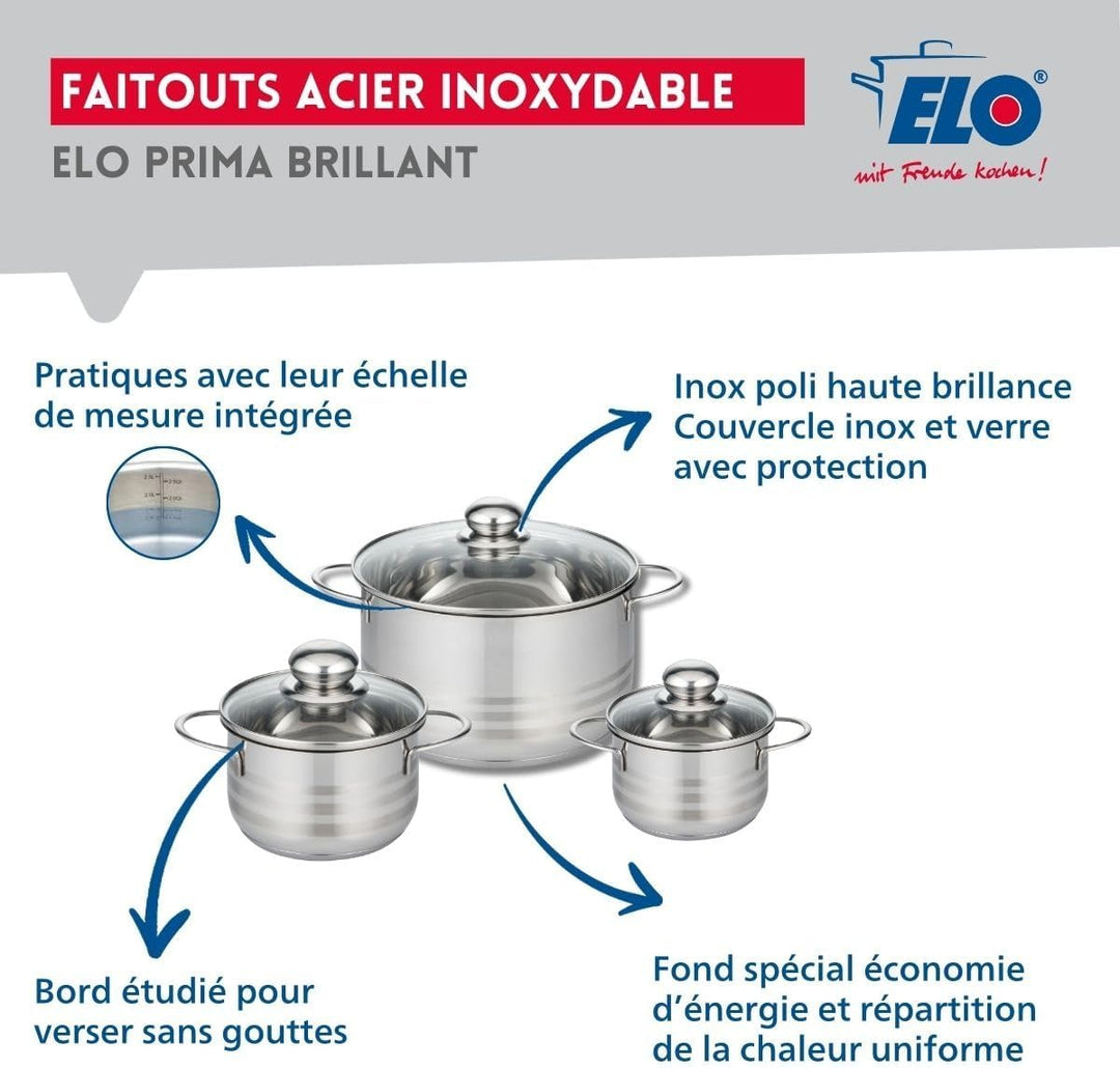 ELO 9870650 Kochgeschirr-Set, 4-teilig, 1 Bratpfanne 28 cm und 3 Kochtöpfe 12, 14 und 20 cm Elo Prof