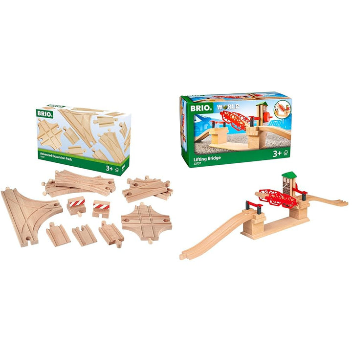BRIO World 33307 Schienen- und Weichensortiment 11 Weichen aus Buchenholz & World 33757 Hebebrücke E