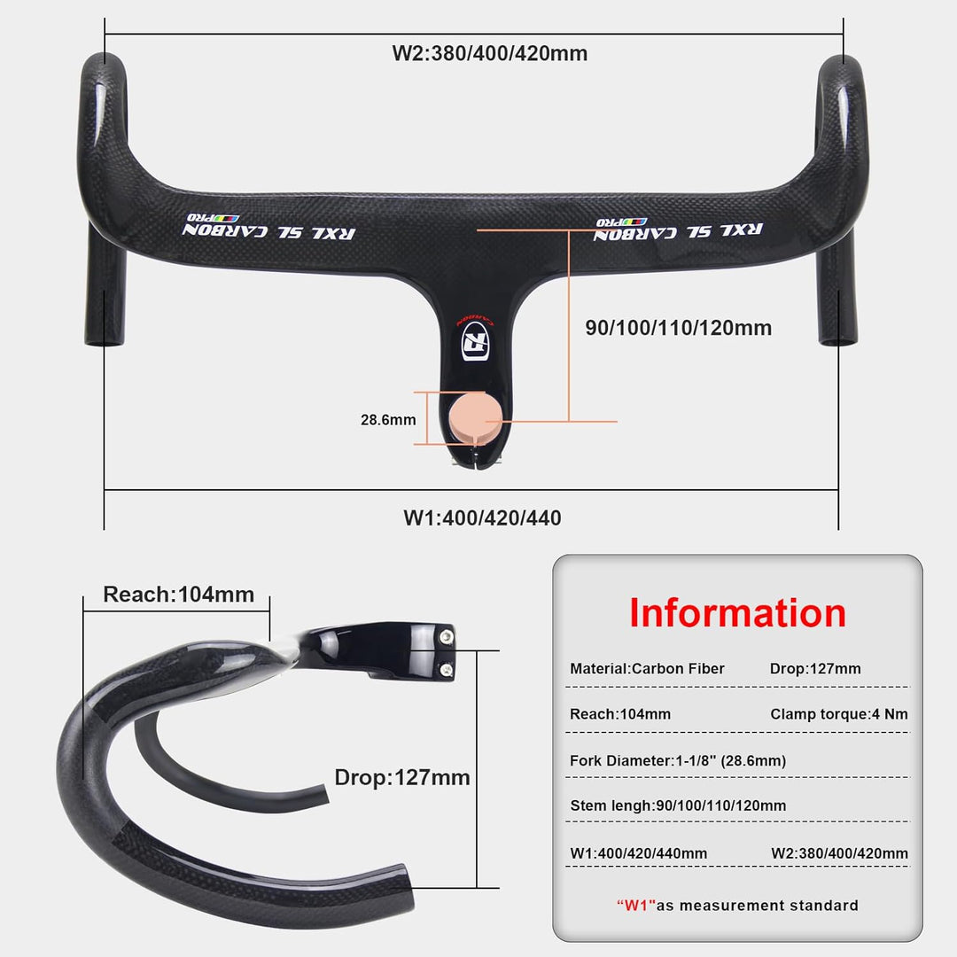 RXL SL 1-1/8" integrierter Carbon Rennradlenker Internes Routing Fahrradabwurflenker Carbon Rennrad