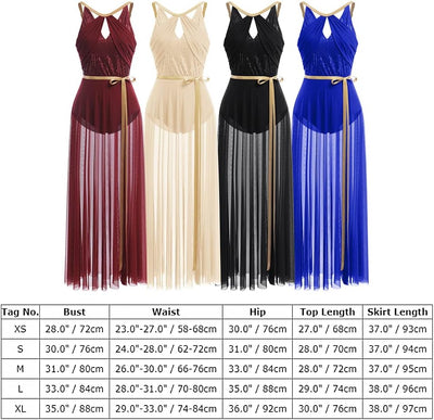 FYMNSI Damen Lyrisch Tanzkleid Ballettkleid Ärmellos Pailletten Trikot Mit Wickelrock Modern Contemp