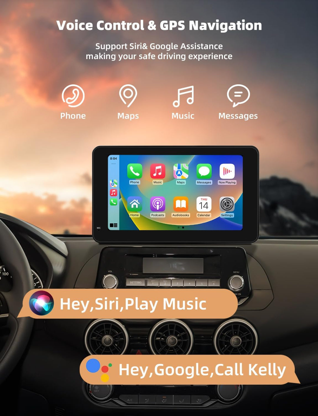 7 Zoll Carplay Display, 2025 Upgrade Android Auto Bildschirm, car Play Buddy Display mit Navigation,
