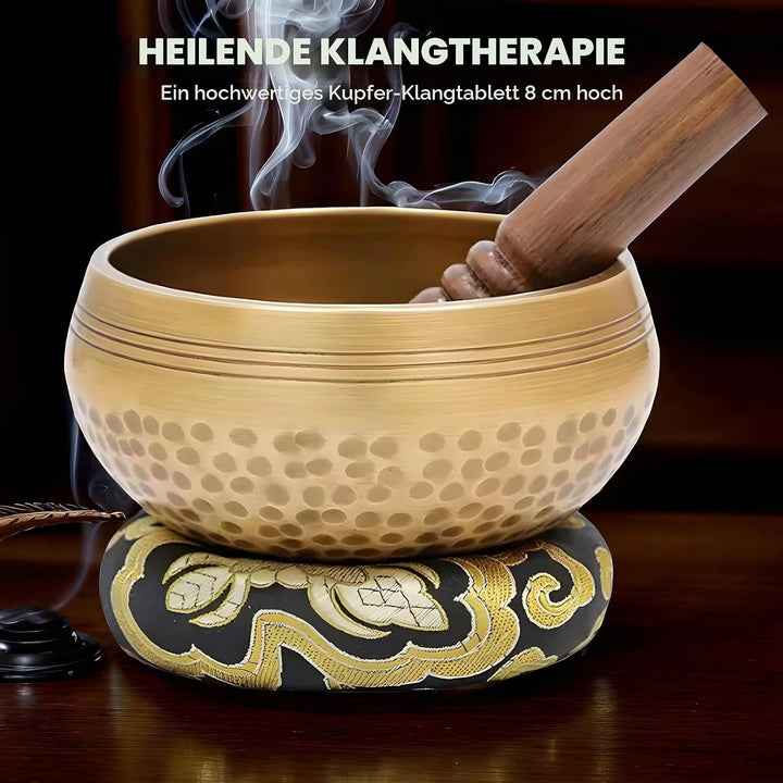 Tibetische Klangschalen Set, Handgehämmert in Nepal für Meditation, Singing Bowl mit Holz Klöppel Kl