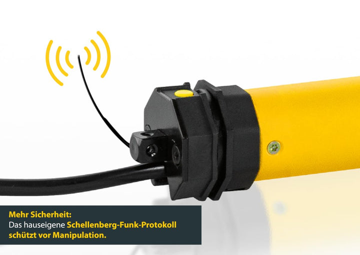 Schellenberg 21220 Rolladenmotor mit Funk neue Generation, 20 Nm, bis 8,5 m² Fläche, Funk Endlagenei