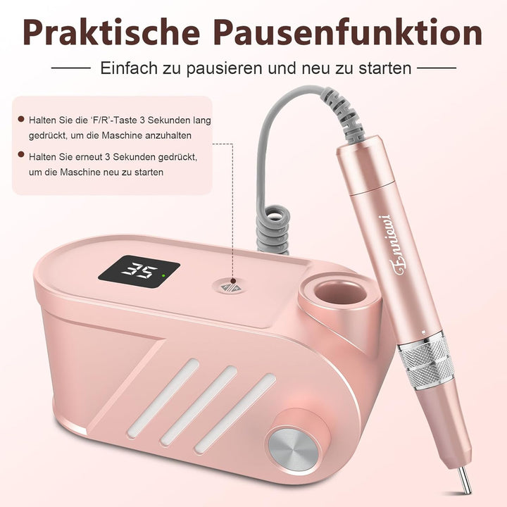 Enniewi Nagelfräser, 35000U/M Professioneller Nagelfräser für Gelnägel und Acrylnägel, Maniküre Pedi