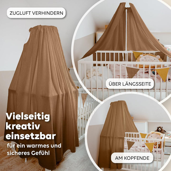 Betthimmel Babybett in 12 Farben [inkl. Himmelstange] - Himmel Babybett aus 100% Baumwolle Musselin