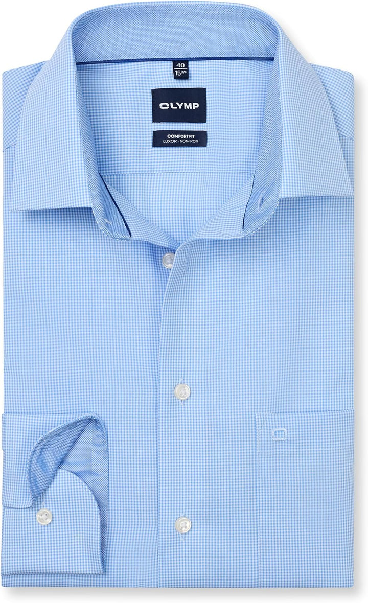 OLYMP Luxor comfort fit Hemd Langarm Karo 39 Bleu 11, 39 Bleu 11