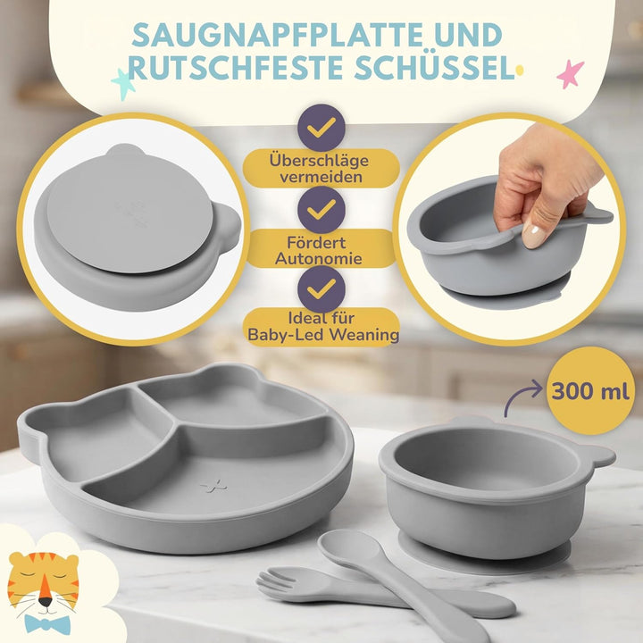Baby Geschirrset | 12 Stücke | Baby Teller Set | Baby Geschirrset mit Saugnapf | Baby Geschirr | BPA