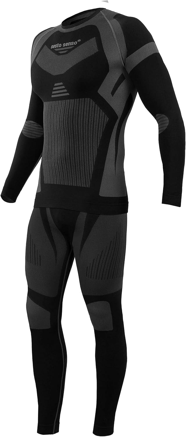 sesto senso Herren Funktionsunterwäsche Set Langarmhemd Leggings Schnelltrocknend Skiunterwäsche, L