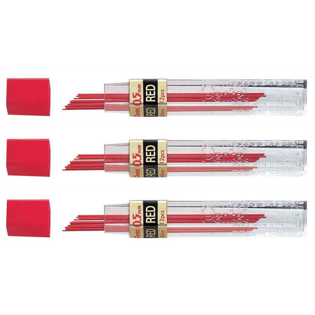 PENTEL 3 Packungen mit 12 Minen rot 0,5 mm für Druckbleistift
