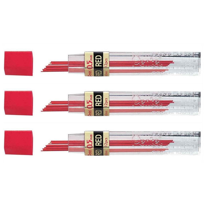 PENTEL 3 Packungen mit 12 Minen rot 0,5 mm für Druckbleistift