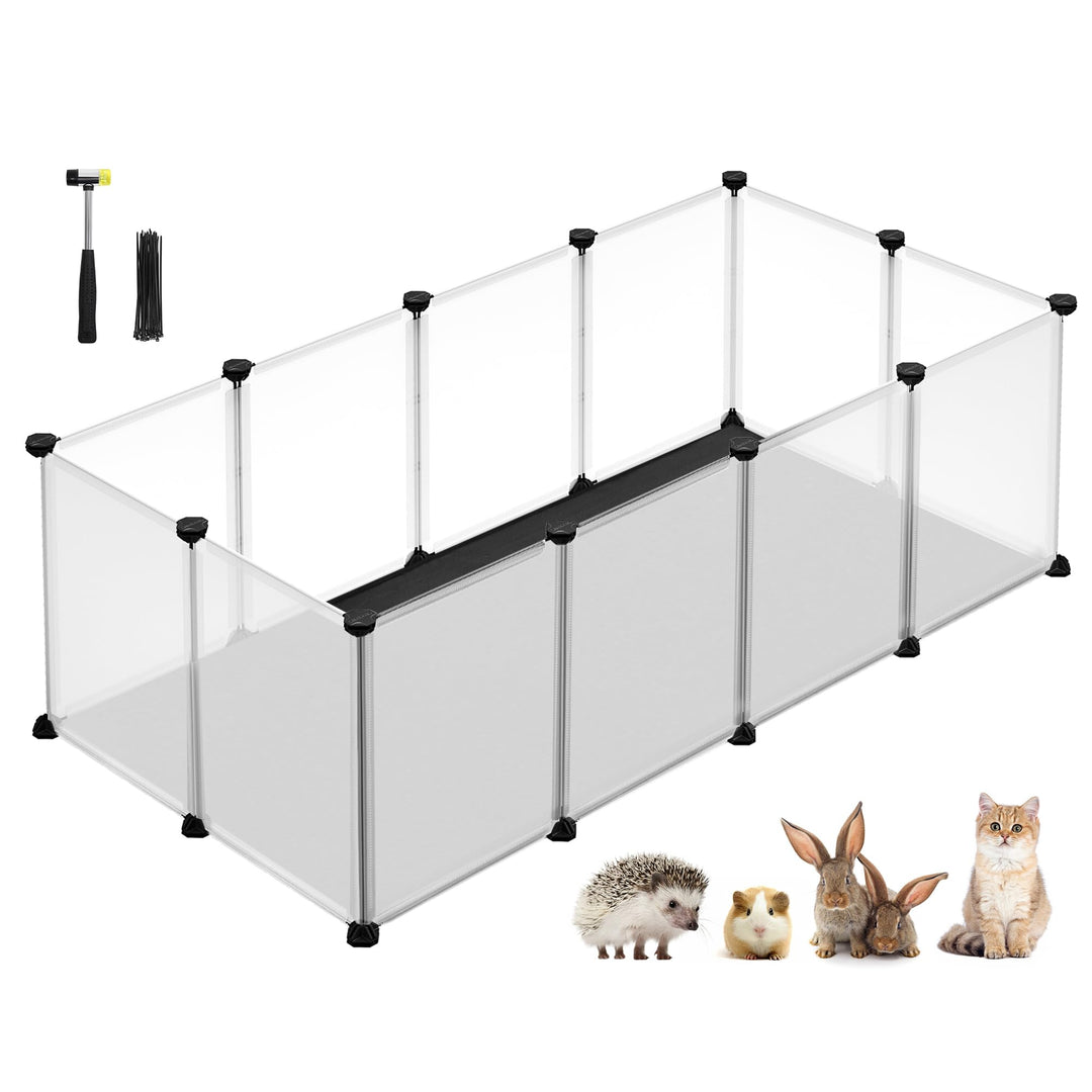 SONGMICS Kleintiergehege mit Bodenplatten, Laufstall mit Abnehmbarer und wasserfester Unterlage, Geh