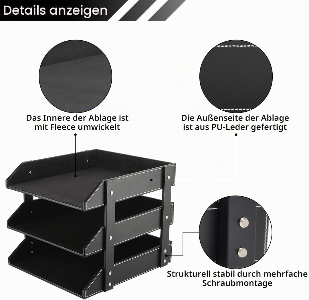Schreibtisch-Organizer aus Leder, stapelbarer Büro-Aktenordner, Dokumentenfach für Akten, Ordner, Br