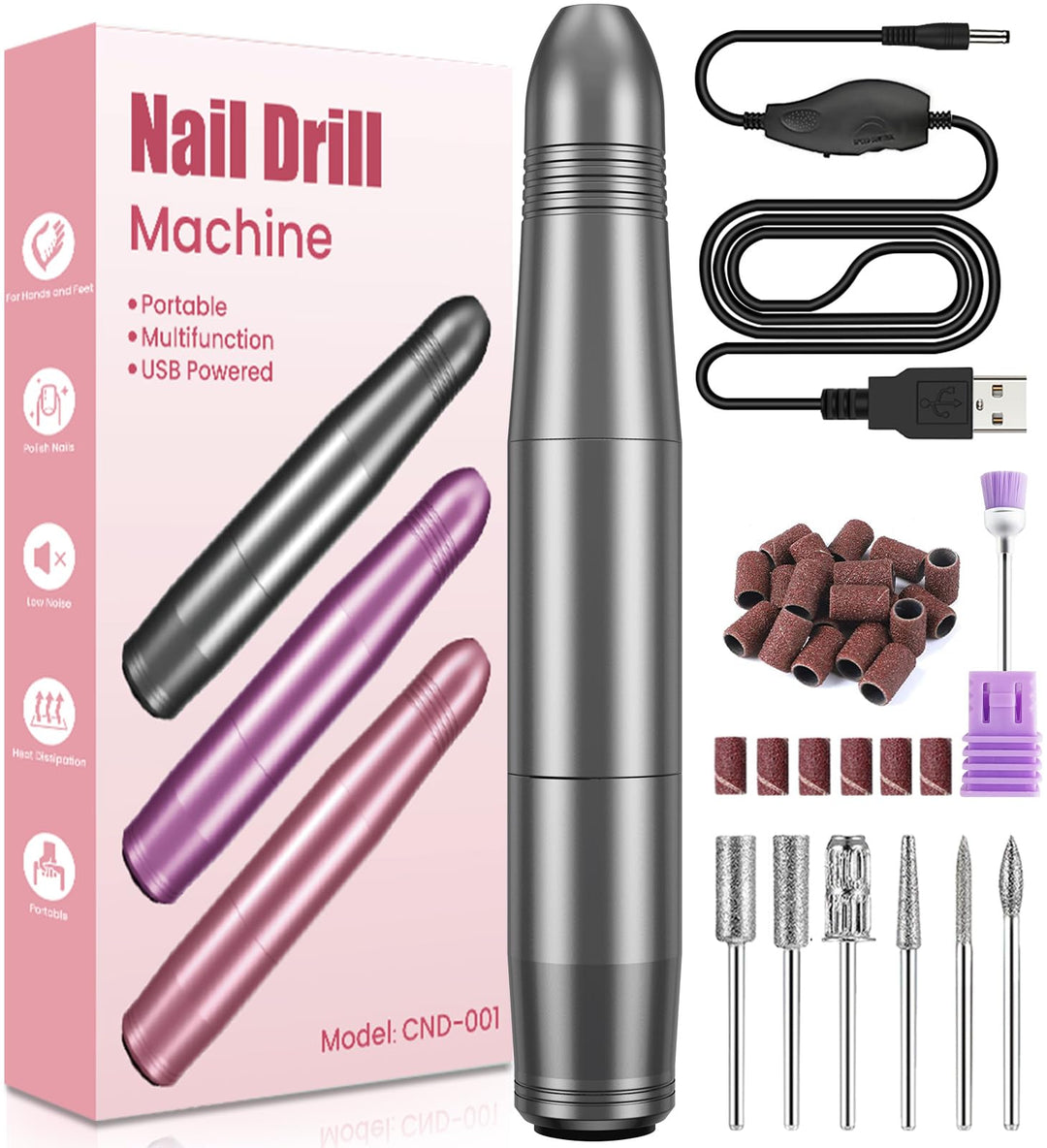 Nagelfräser, Nagelfräser für Gelnägel, Elektrische Nagelfeile 20000 u/Min Verstellbare Geschwindigke