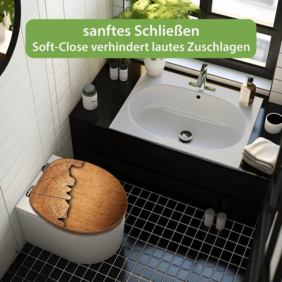 banjado Design WC Sitz Bambus Absenkautomatik 45,8x37,5cm - Toilettendeckel mit Absenkautomatik Holz