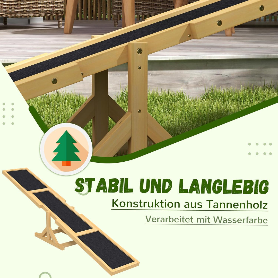 PawHut Hundewippe, Hunde Agility Wippe aus Holz, rutschfest Hunde Agilitäts Rampe für Hunde unter 30