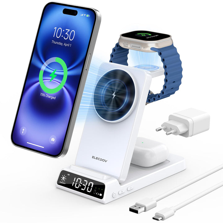 Mag-Safe Ladestation für Apple Watch und iPhone, 3 in 1 Induktive Ladestation ladegerät für iPhone 1