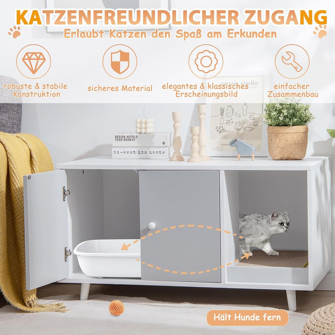 COSTWAY Katzenschrank für Katzentoilette, 2 in 1 Beistelltisch Katzenhaus, Katzenklo Schrank mit Kra