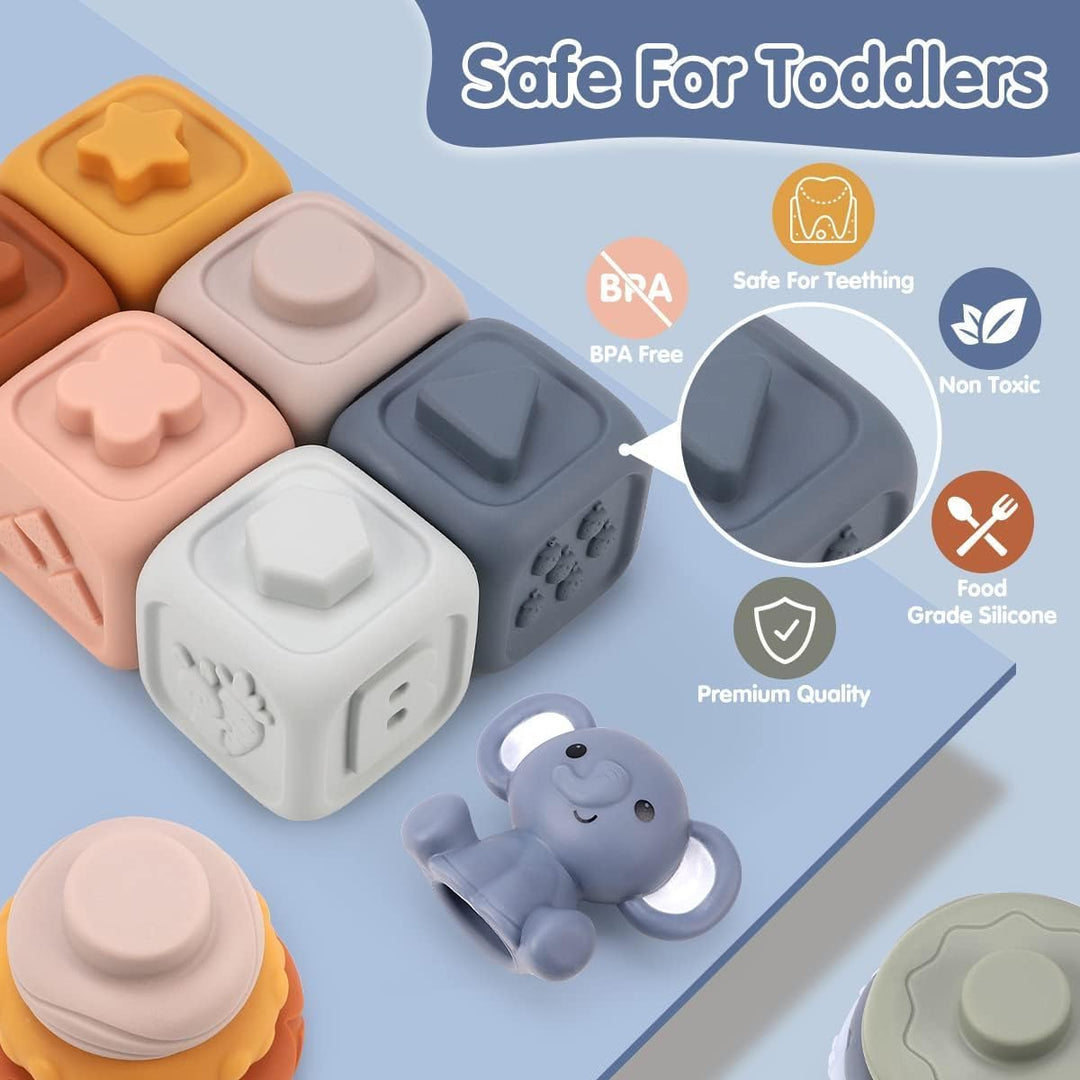 REMOKING Baby Stapelspielzeug ab 6 Monate – Montessori Baby Spielzeug aus Silikon, Stapelringe & Bau