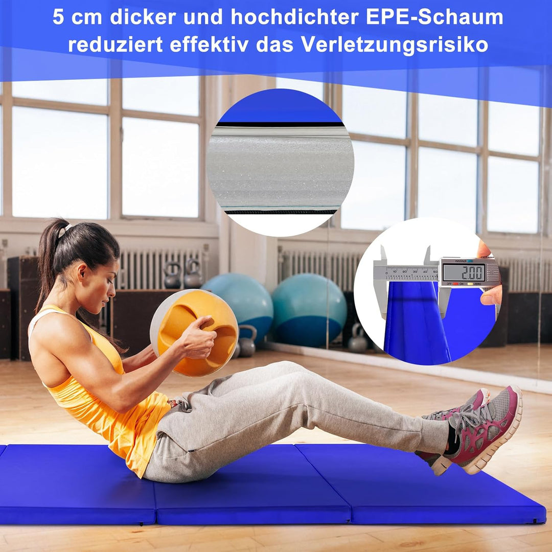 COSTWAY 240 x 120 x 5 cm Weichbodenmatte, Gymnastikmatte klappbar, Yogamatte mit Klettverschluss und