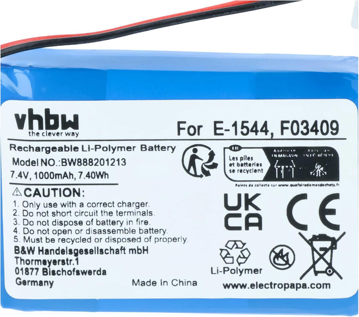 vhbw Akku Ersatz für Satlink F03409, E-1544 für Messgerät (1000 mAh, 7,4 V, Li-Polymer)