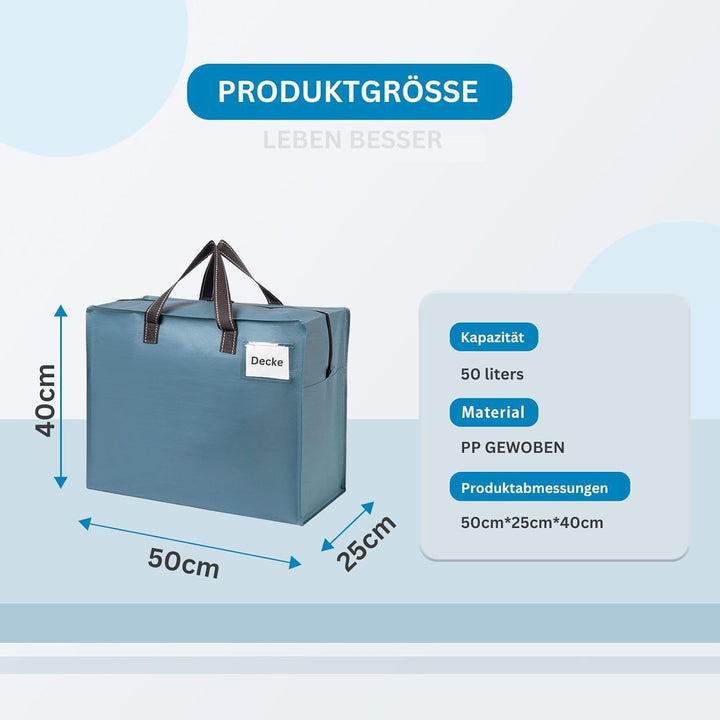 VENO 50 Liter Extra Gross Aufbewahrungstasche mit starke Griffe und Reissverschlüssen für Umzug, Cam