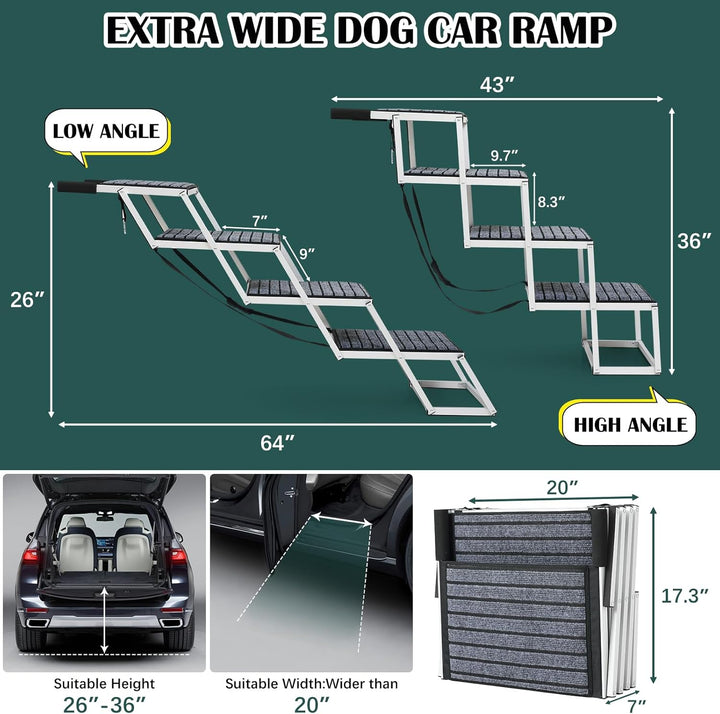 Extra breite 50,8 cm Faltbare Hunderampe für grosse Hunde, tragbare Aluminium-Haustierrampe mit Ruts