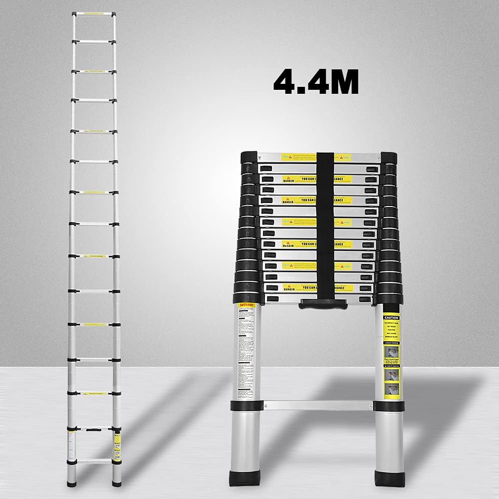 Eulenke 4,4M Teleskopleiter - Rutschfester Multifunktionsleiter 150 kg Belastbarkeit - Aluleiter Hau