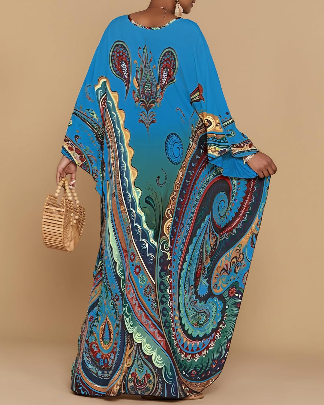 Bsubseach Damen Strandkleid Ethnic Print Kaftan Beach Maxi Kleider A-Blau-3, A-Blau-3