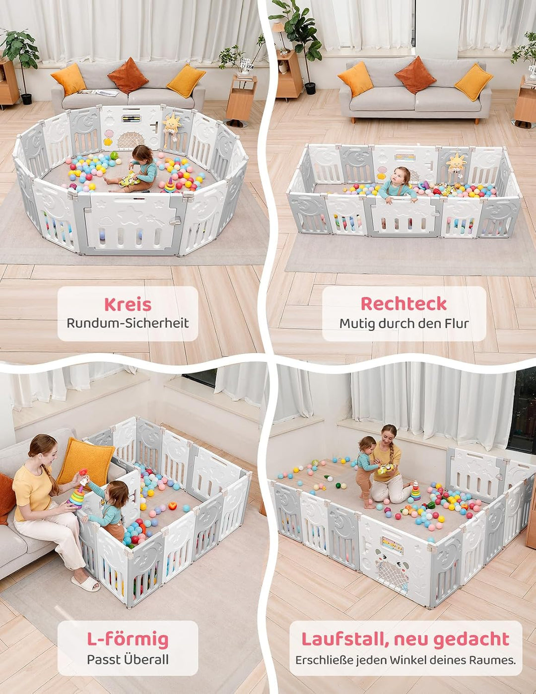Dripex Laufgitter Baby Laufstall Faltbar mit Verbesserten Schrauben Rutschfeste Saugnäpfe Kunststoff