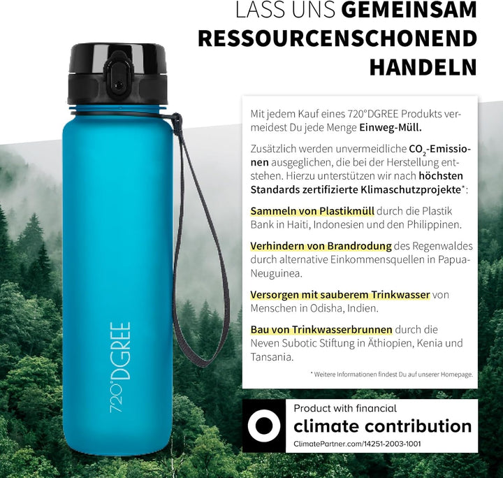 720°DGREE Trinkflasche 1l “uberBottle“ softTouch +Früchtebehälter - BPA-Frei - Schlanke Wasserflasch