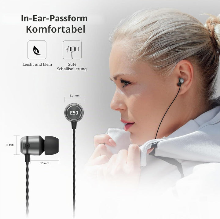 SoundMAGIC E50 Wired Earbuds Without Microphone, In-Ear HiFi Headphones, Noise Isolating Headphones,