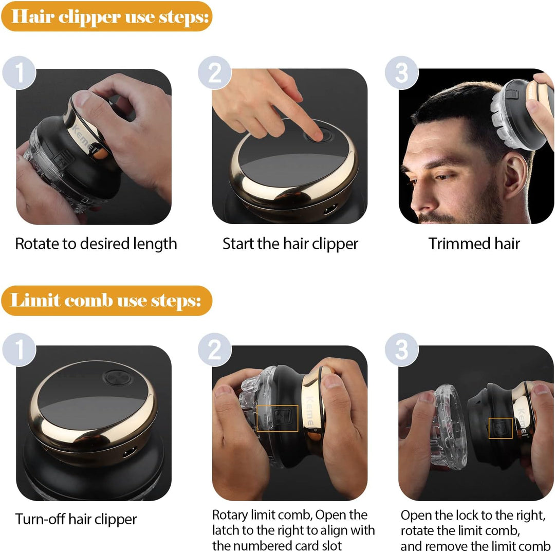 KEMEI Haarschneider für Männer kreisförmige kabellose Haarschneidemaschine, Selbst-Haarschnitt-Kit,