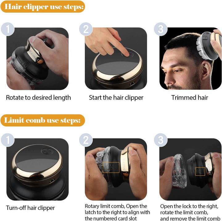 KEMEI Haarschneider für Männer kreisförmige kabellose Haarschneidemaschine, Selbst-Haarschnitt-Kit,