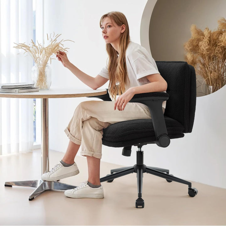 IWMH Schreibtischstuhl Schneidersitz, Bürostuhl mit Armlehne & Rollen Verstellbaren, Ergonomisch Bre