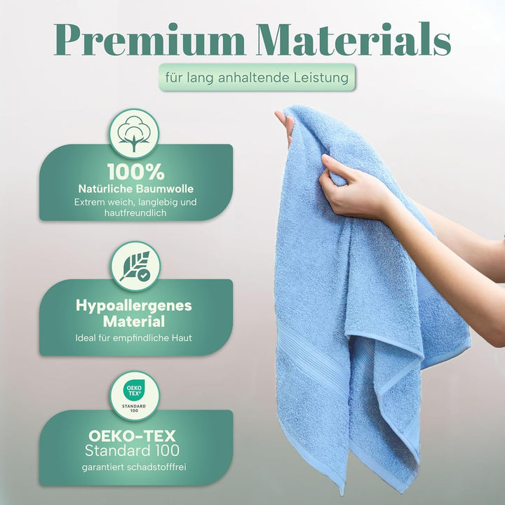 NatureMark NM-HT0842 Frottier Handtücher, 8-er Pack, 50 x 100 cm, 100% Baumwolle (Royalblau/Hellblau