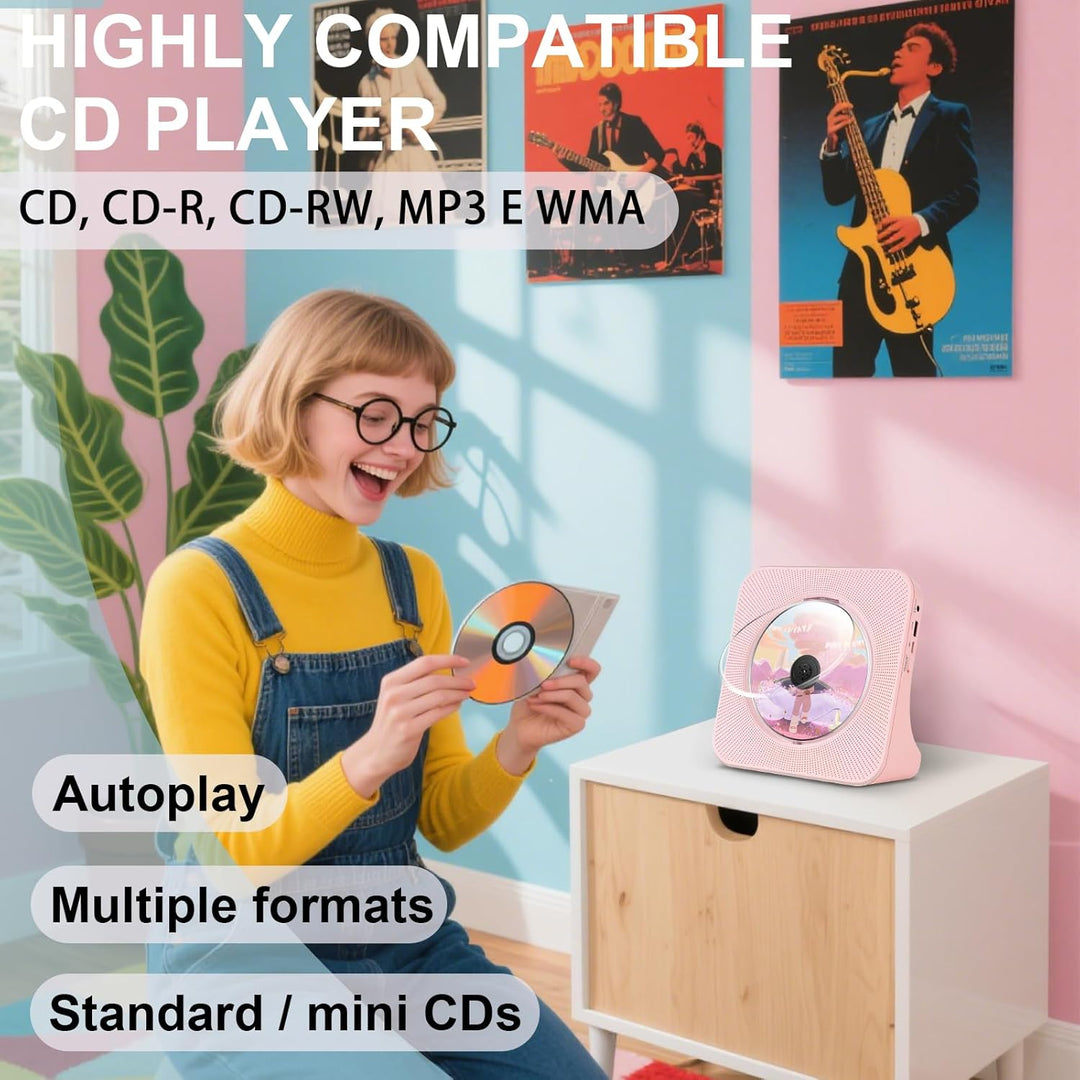 Bluetooth CD Player mit HiFi-Lautsprecher, CD-Player mit Fernbedienung, LED-Bildschirm, FM-Radio, AU