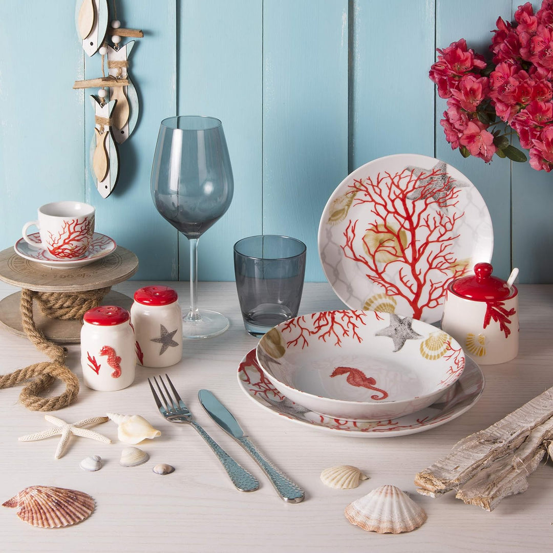 Excelsa 62717 Coral Set mit 6 Espressotassen und Untertassen, Porzellan, Mehrfarbig