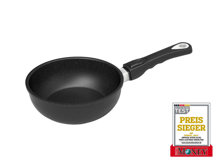 AMT Gastroguss Sauteuse/kleiner Wok, 20 cm Ø, 6 cm hoch, fester Stiel, induktionsgeeignet, Lotan® An