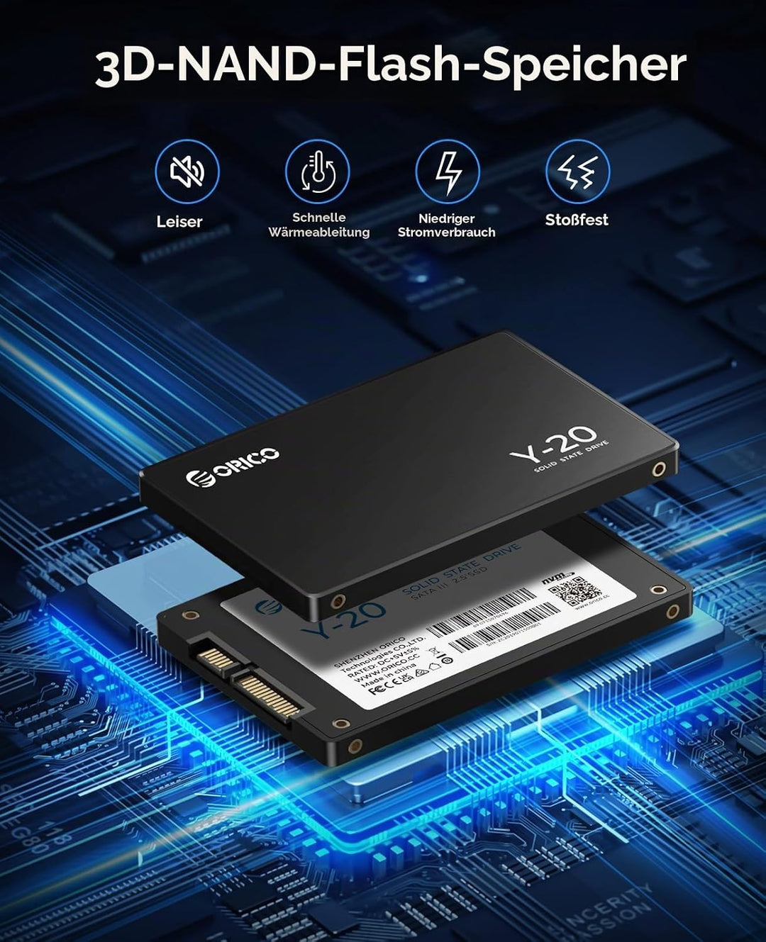 ORICO 1TB SSD SATA III 6Gb/s, 2.5“ Interne Solid State Festplatte, bis zu 500MB/s, Kompatibel mit La