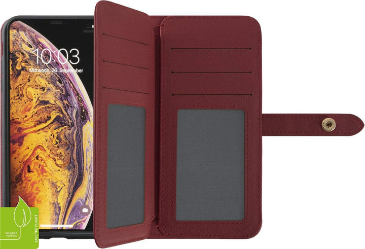 KMP GreenNu Wallet Prime (mit Handschlaufe und Schulterträger) passend für iPhone XR - Cherry red -