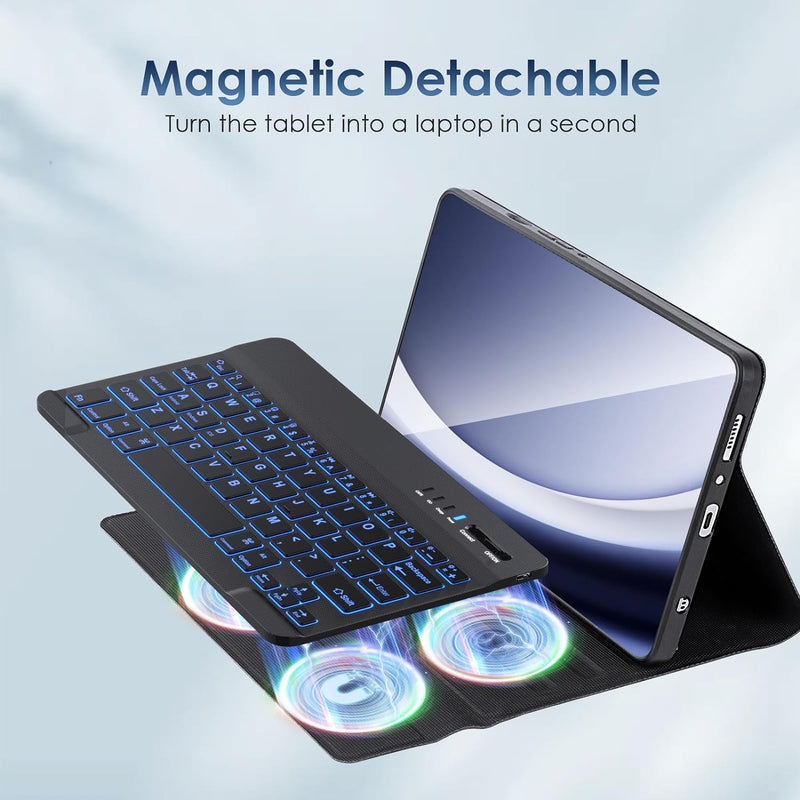 Qoosea Beleuchtete Tastatur Hülle für Samsung Galaxy Tab A9 8.7" 2023, Soft TPU Rückseite Gehäuse Kl
